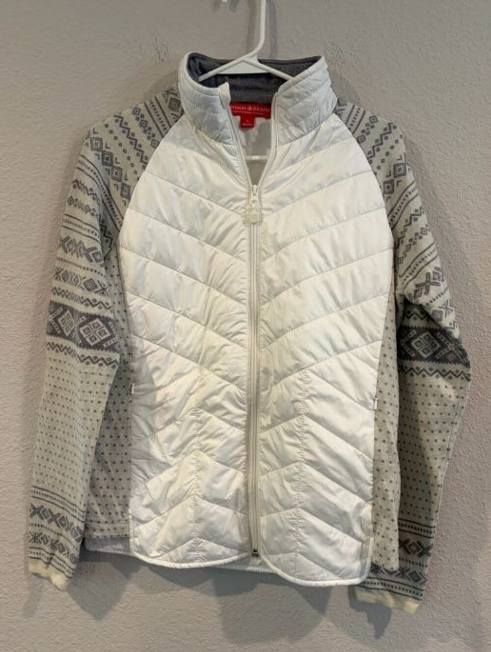 Krimson Klover Womens Classic Casual Grey Printed White Puffer Switchback Jacket